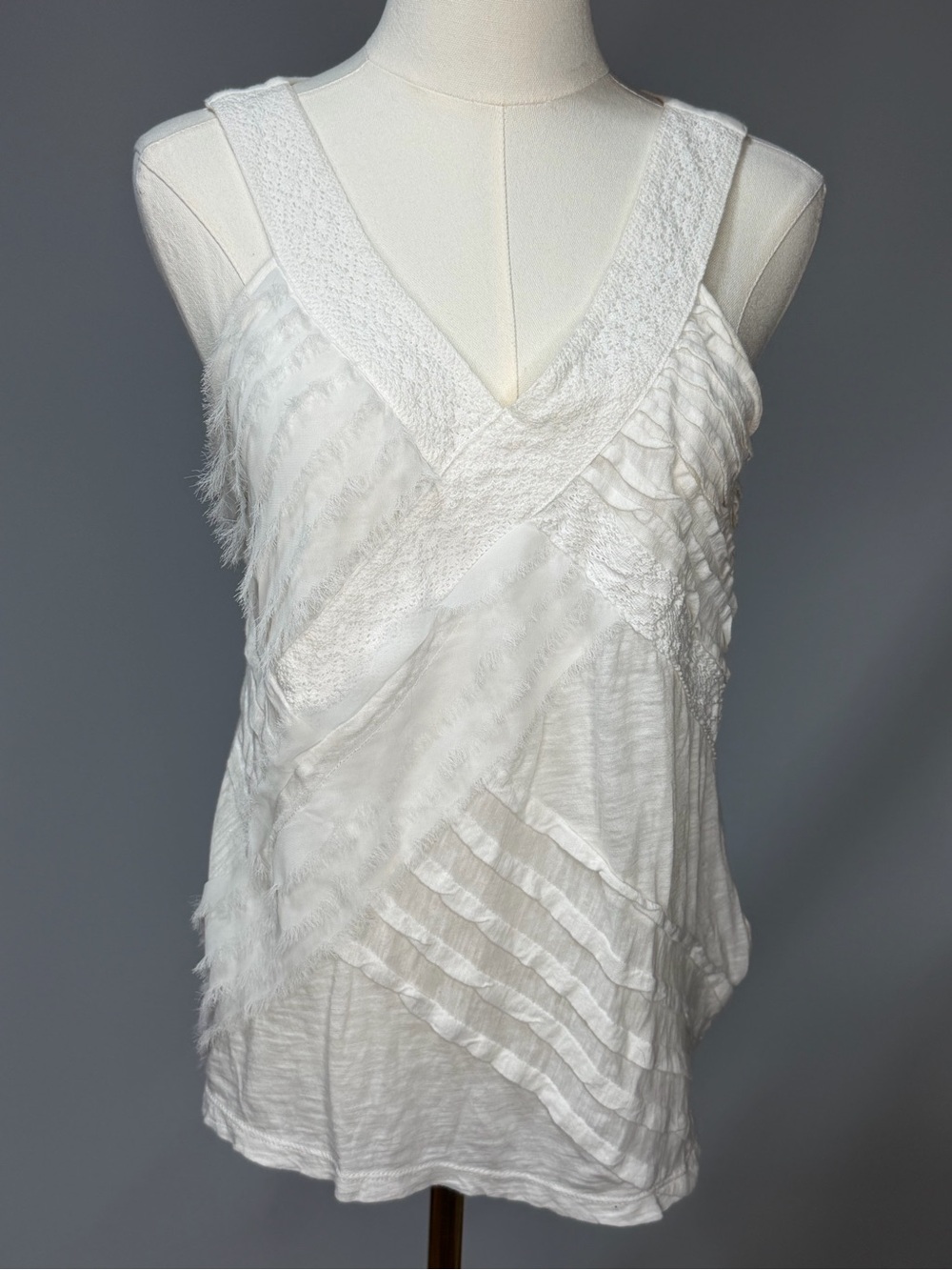 Elle White Lace & Ruffle V-Neck Chemise Tank